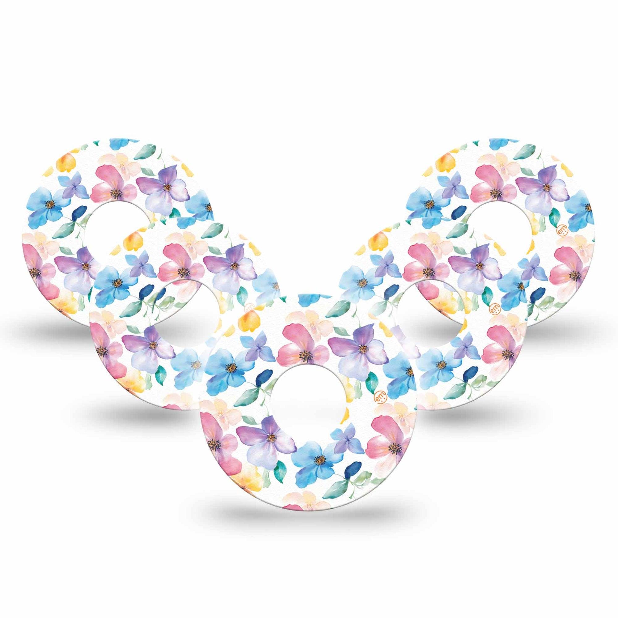 ExpressionMed Luminous Florals Freestyle Libre 3 and Libre 3 Plus Tape 5-Pack Tape Soft Multicolored Blooms, Adhesive Tape Continuous Glucose Monitor Design