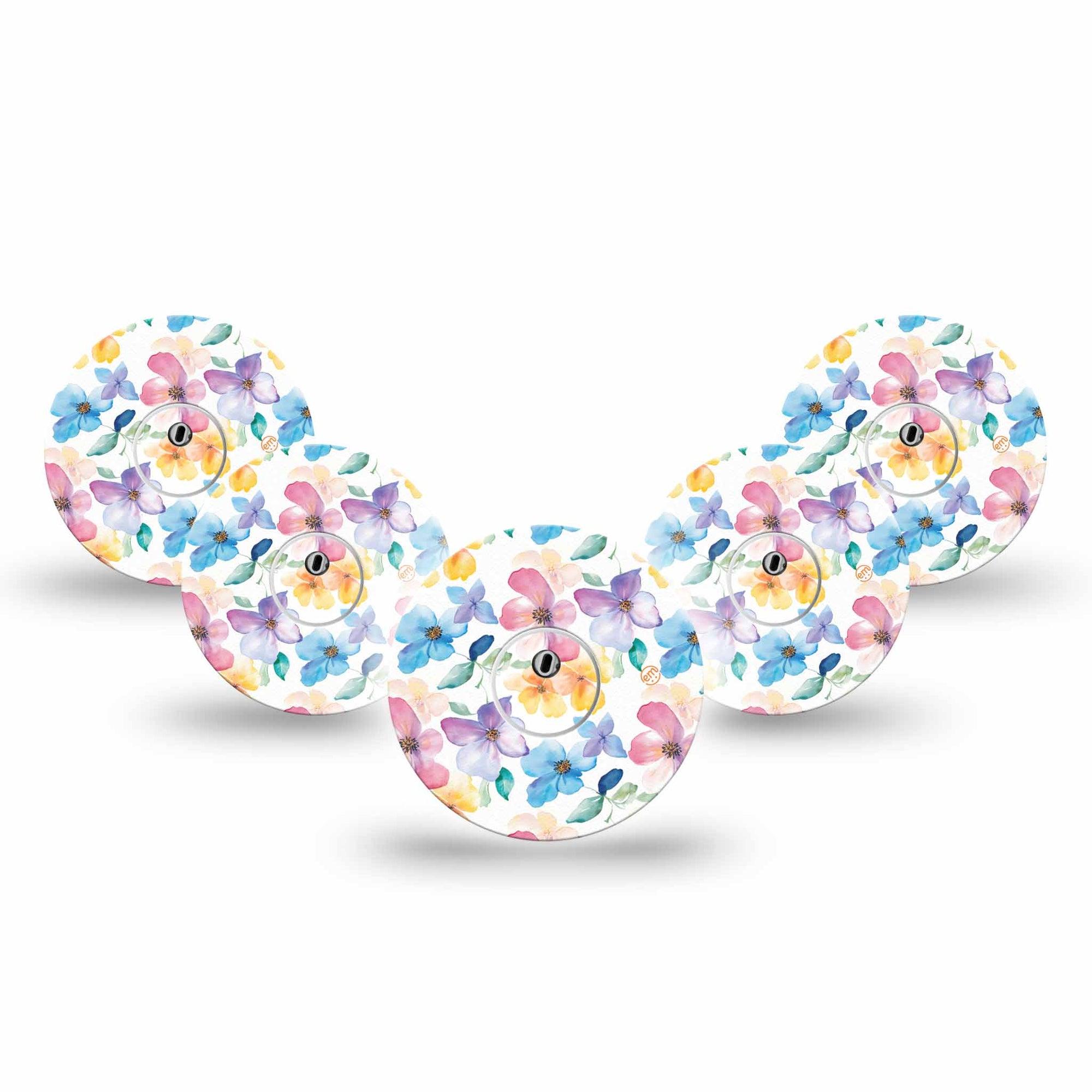 ExpressionMed Luminous Florals Freestyle Libre 3 and Libre 3 Plus Tape 5-Pack Tape and 5-Pack Sticker Precious Pastel Blooms, Adhesive Tape Continuous Glucose Monitor Design