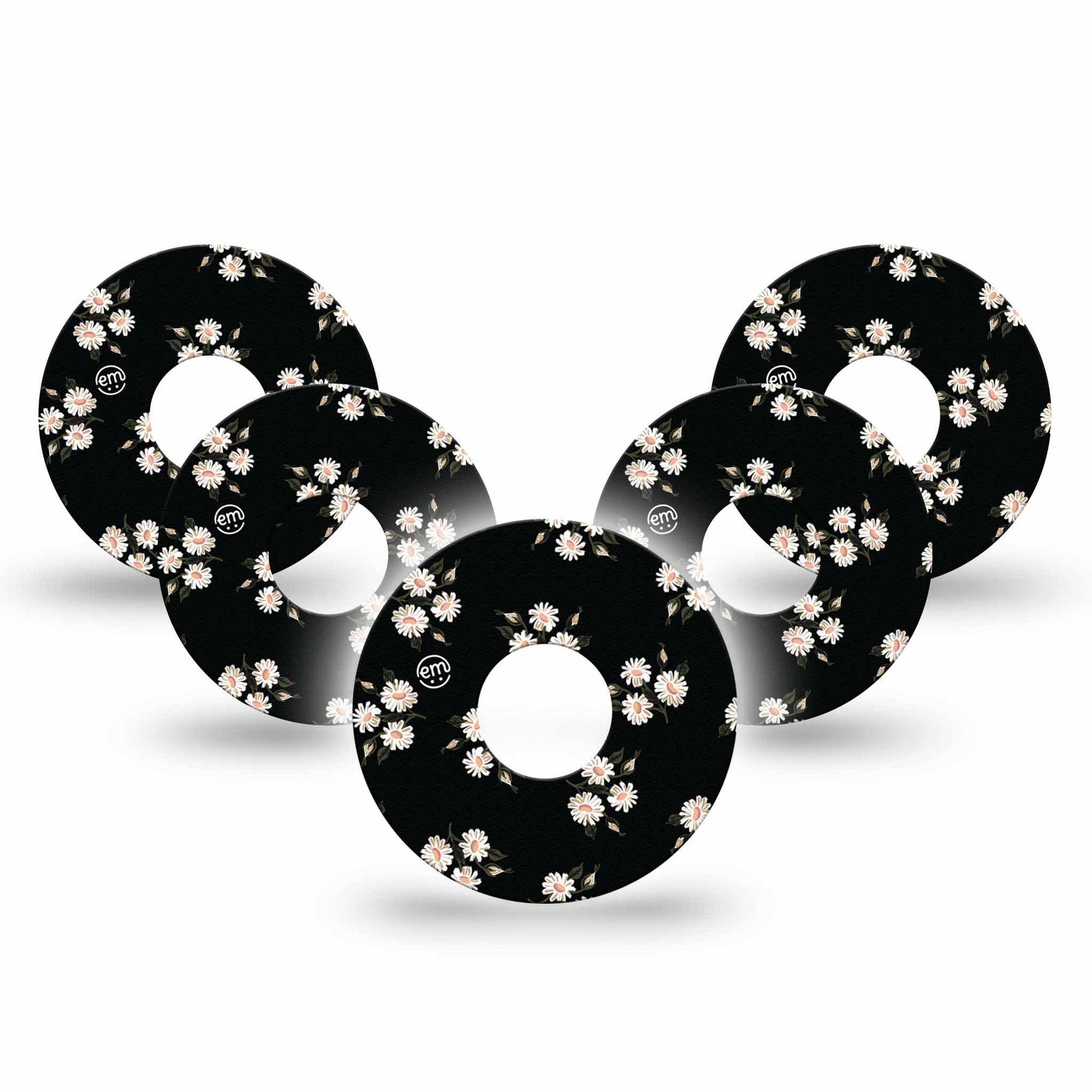 ExpressionMed Black Daisies Freestyle Libre 3 and Libre 3 Plus Tape 5-pack Tape Classy Daisy Pattern, Adhesive Tape Continuous Glucose Monitor Design