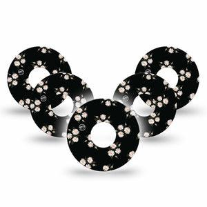 ExpressionMed Black Daisies Freestyle Libre 3 and Libre 3 Plus Tape 5-pack Tape Classy Daisy Pattern, Adhesive Tape Continuous Glucose Monitor Design