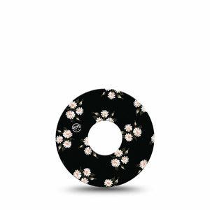 ExpressionMed Black Daisies Freestyle Libre 3 and Libre 3 Plus Tape Single Tape White Daisy Bouquet Pattern, Adhesive Tape Continuous Glucose Monitor Design