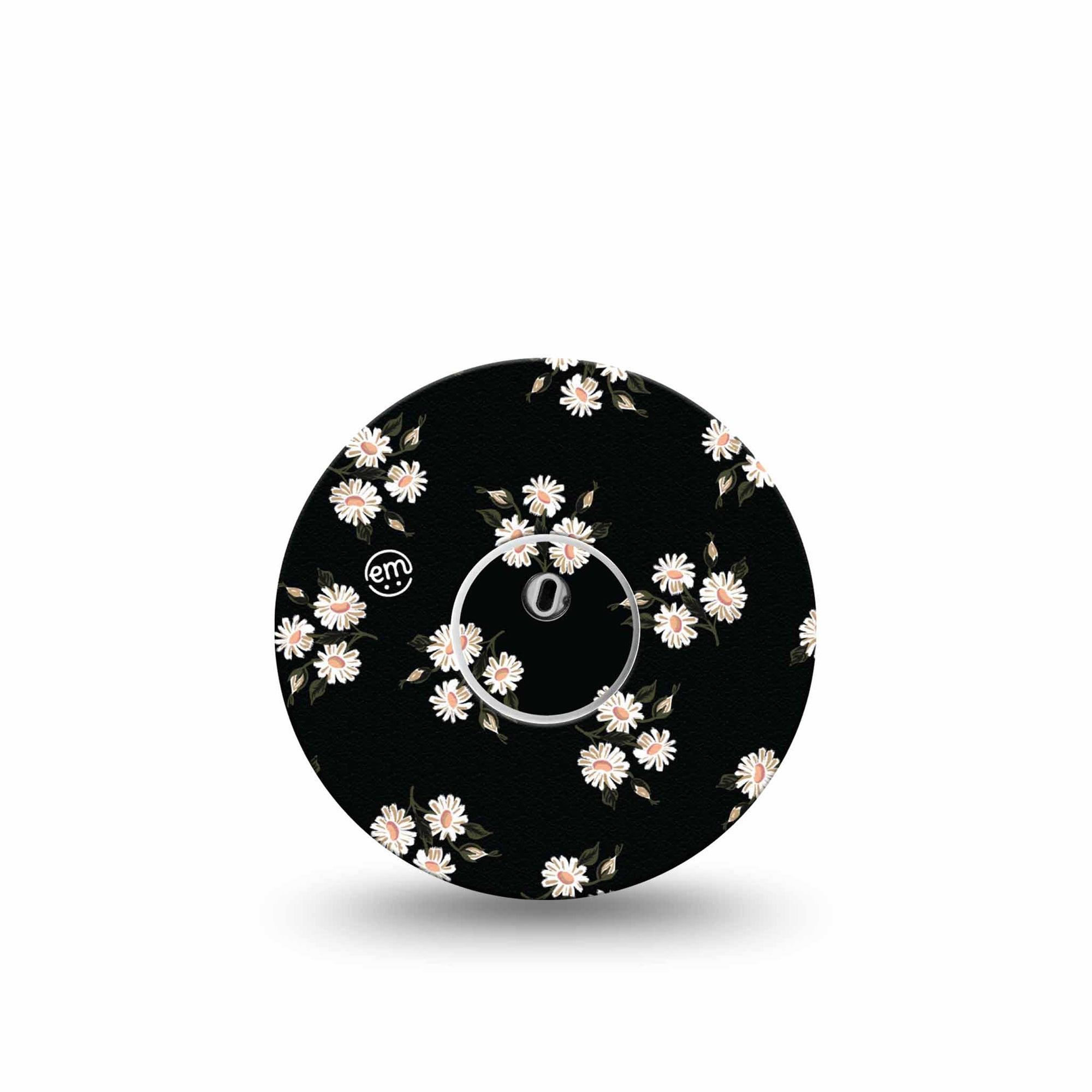 ExpressionMed Black Daisies Freestyle Libre 3 and Libre 3 Plus Tape Single Tape and Single Sticker Black And White Classical Daisy Florals, Adhesive Tape Continuous Glucose Monitor Design