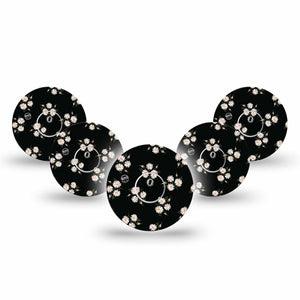 ExpressionMed Black Daisies Freestyle Libre 3 and Libre 3 Plus Tape 5-Pack Tape and 5-Pack Sticker Trio Of Daisy Florals, Adhesive Tape Continuous Glucose Monitor Design