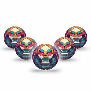 ExpressionMed Rad Duck Freestyle Libre 3 and Libre 3 Plus Tape 5-Pack Tape and 5-Pack Sticker Funky Musical Duck, Adhesive Tape Continuous Glucose Monitor Design