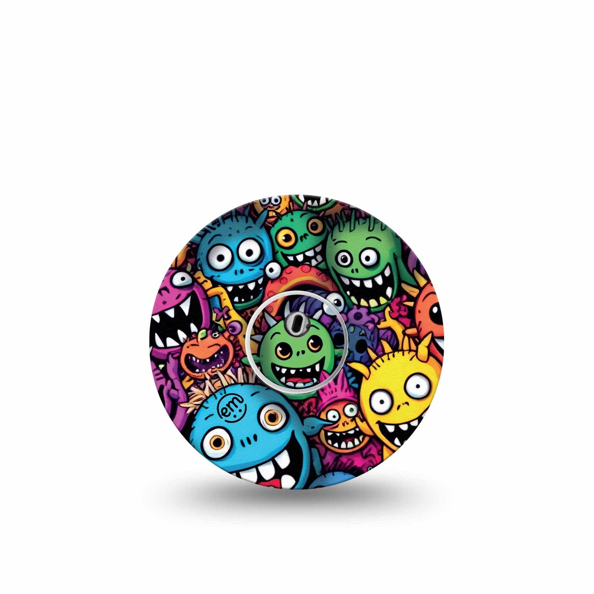 ExpressionMed Funky Monsters Freestyle Libre 3 and Libre 3 Plus Tape Single Tape and Single Sticker Multicolored Monster, Adhesive Tape Continuous Glucose Monitor Design
