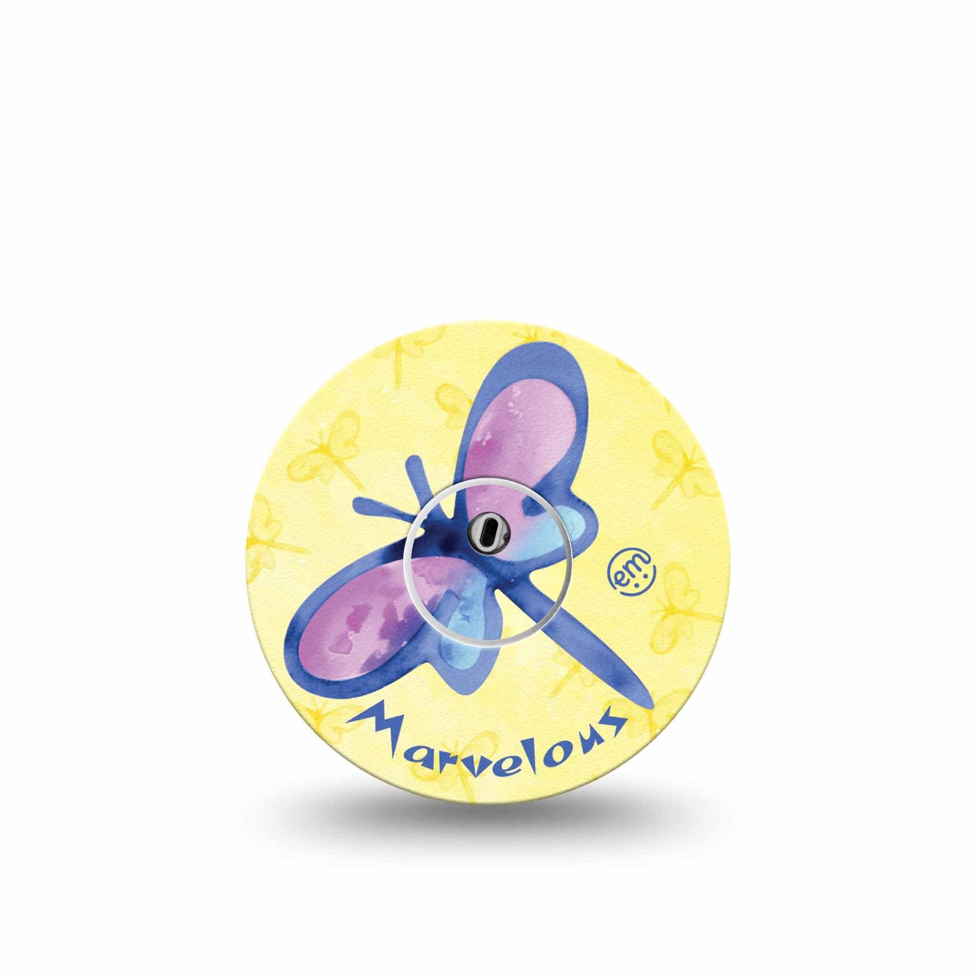 ExpressionMed Marvelous Dragonfly Freestyle Libre 3 and Libre 3 Plus Tape Single Tape and Single Sticker Yellow And Purple Dragonflies, Adhesive Tape Continuous Glucose Monitor Design