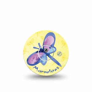ExpressionMed Marvelous Dragonfly Freestyle Libre 3 and Libre 3 Plus Tape Single Tape and Single Sticker Yellow And Purple Dragonflies, Adhesive Tape Continuous Glucose Monitor Design