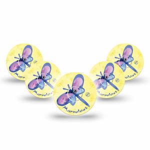 ExpressionMed Marvelous Dragonfly Freestyle Libre 3 and Libre 3 Plus Tape 5-Pack Tape and 5-Pack Sticker Summery Dragonfly, Adhesive Tape Continuous Glucose Monitor Design