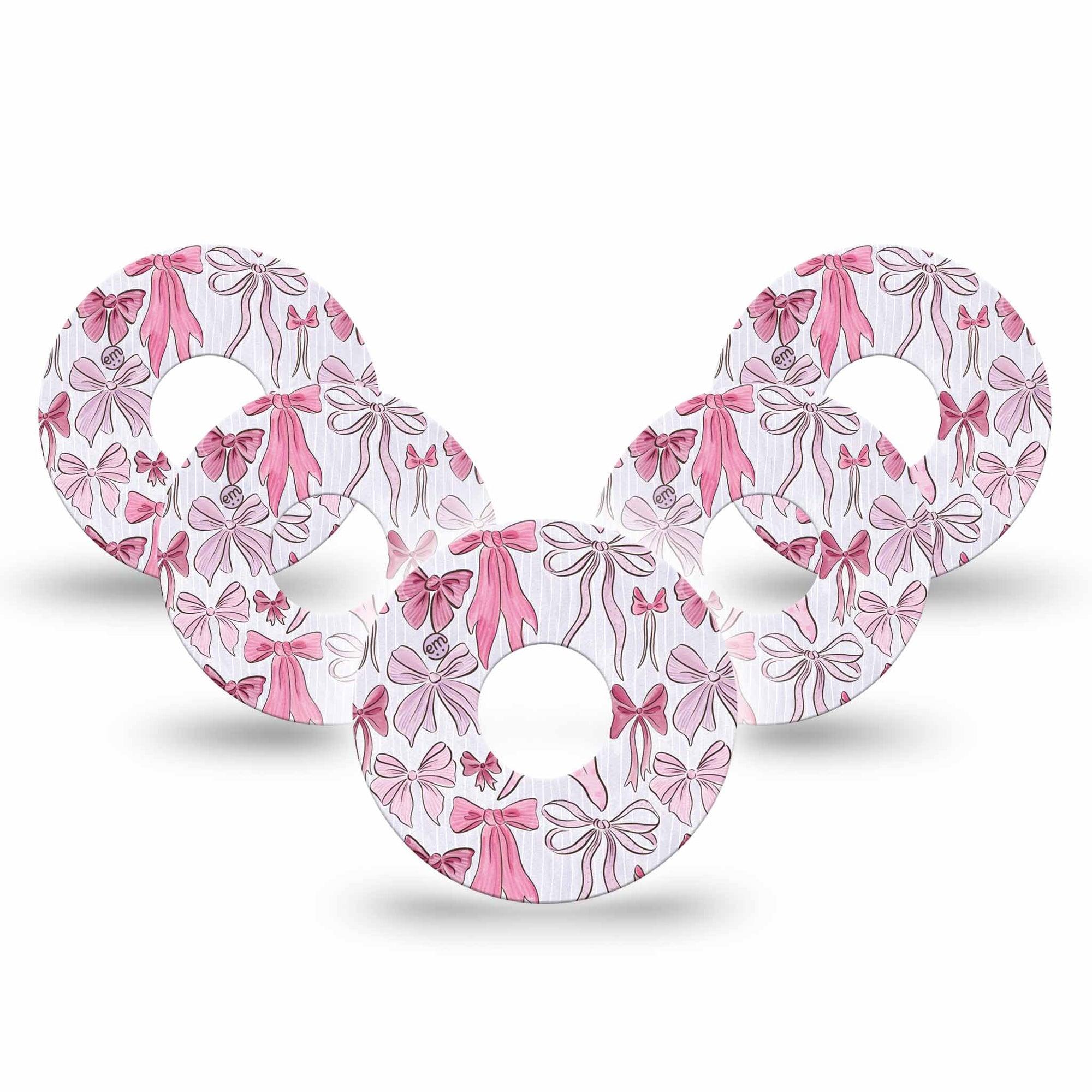 ExpressionMed Bows and Ribbons Freestyle Libre 3 and Libre 3 Plus Tape 5-Pack Tape Baby Pink Ribboned Bows, Adhesive Tape Continuous Glucose Monitor Design