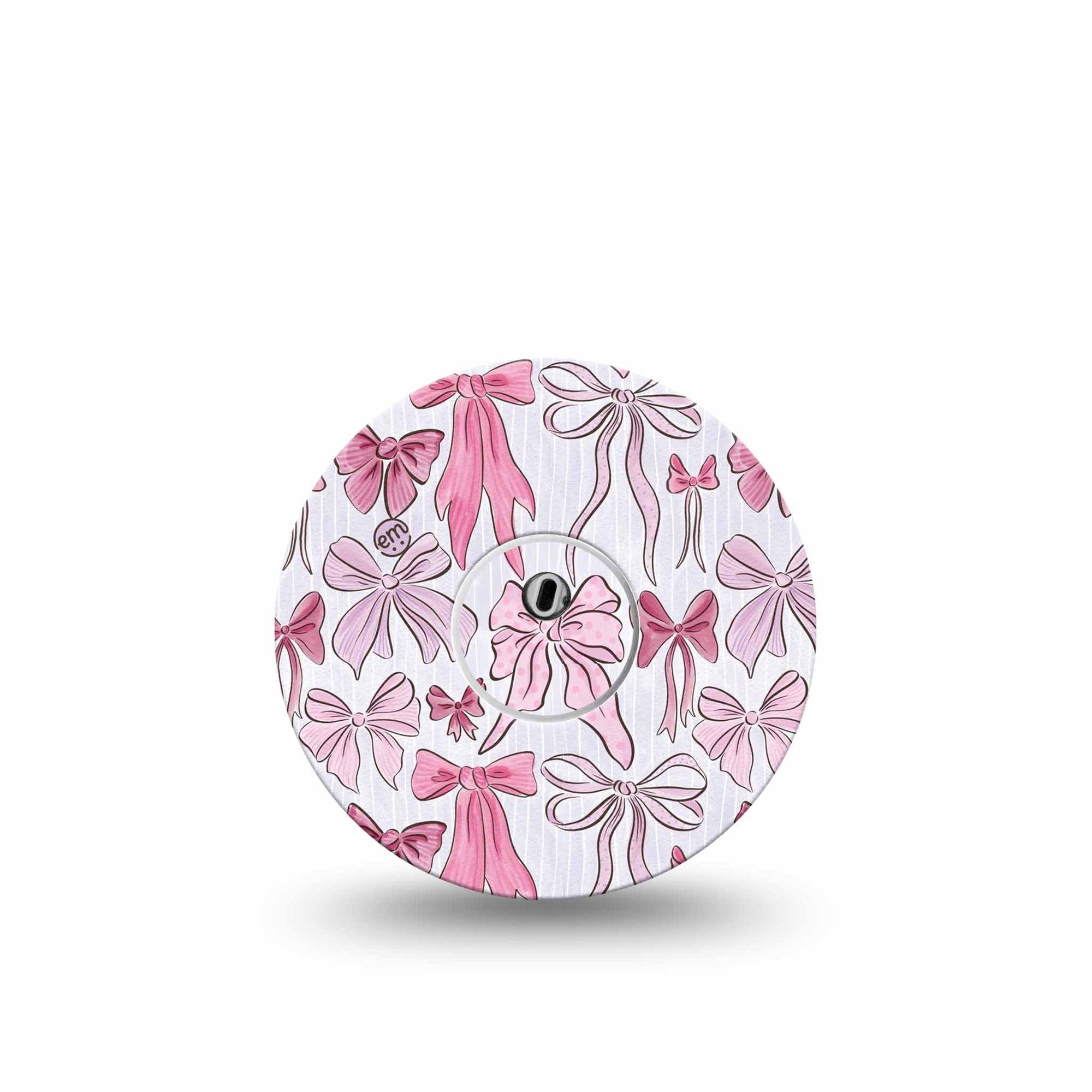 ExpressionMed Bows and Ribbons Freestyle Libre 3 and Libre 3 Plus Tape Single Tape and Single Sticker Pink Stripes And Ribbon Bows, Adhesive Tape Continuous Glucose Monitor Design