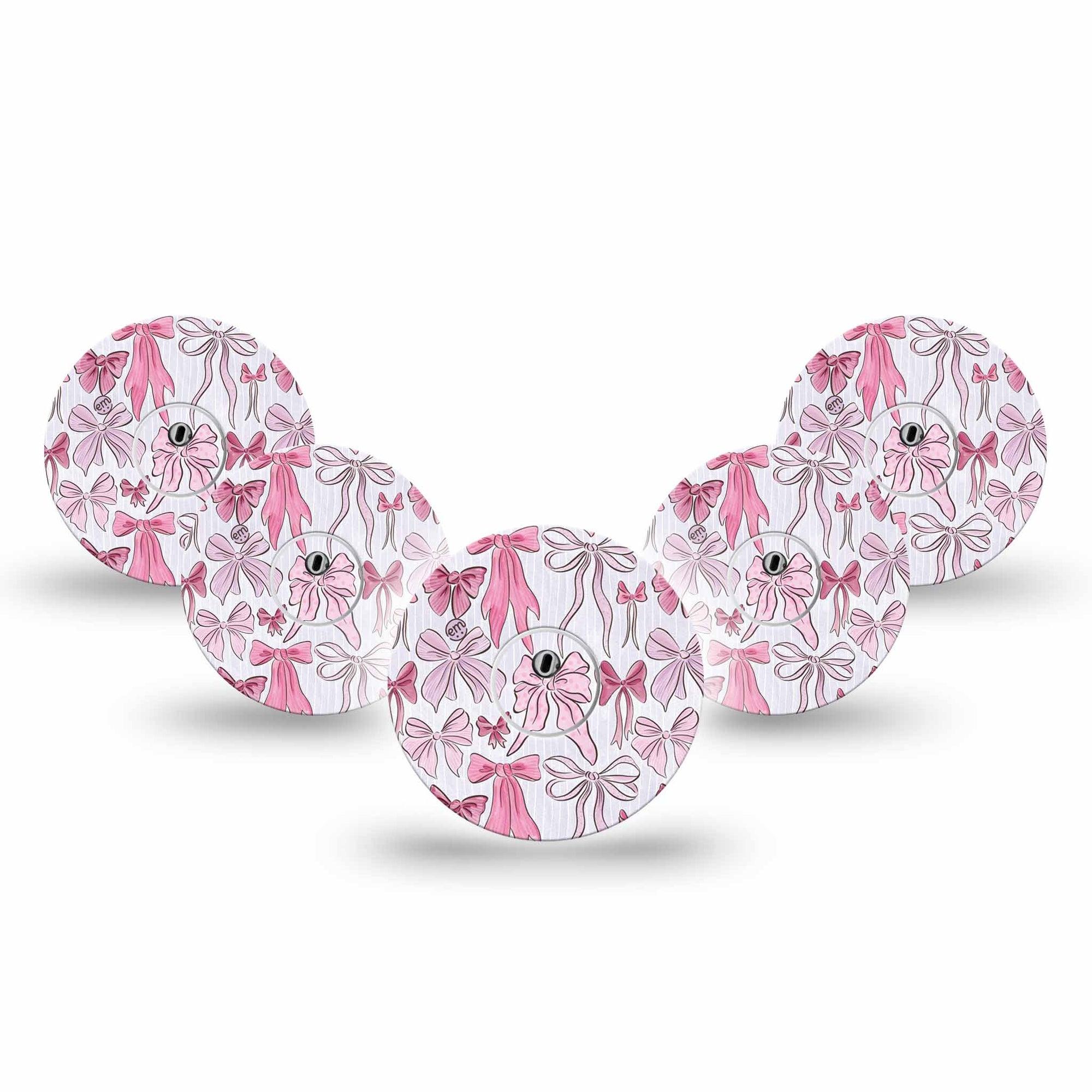 ExpressionMed Bows and Ribbons Freestyle Libre 3 and Libre 3 Plus Tape 5-Pack Tape and 5-Pack Sticker Baby Pink Ribboned Bows, Adhesive Tape Continuous Glucose Monitor Design