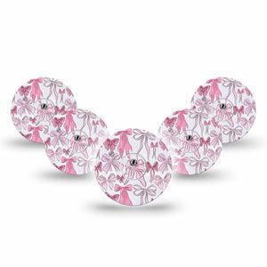 ExpressionMed Bows and Ribbons Freestyle Libre 3 and Libre 3 Plus Tape 5-Pack Tape and 5-Pack Sticker Baby Pink Ribboned Bows, Adhesive Tape Continuous Glucose Monitor Design