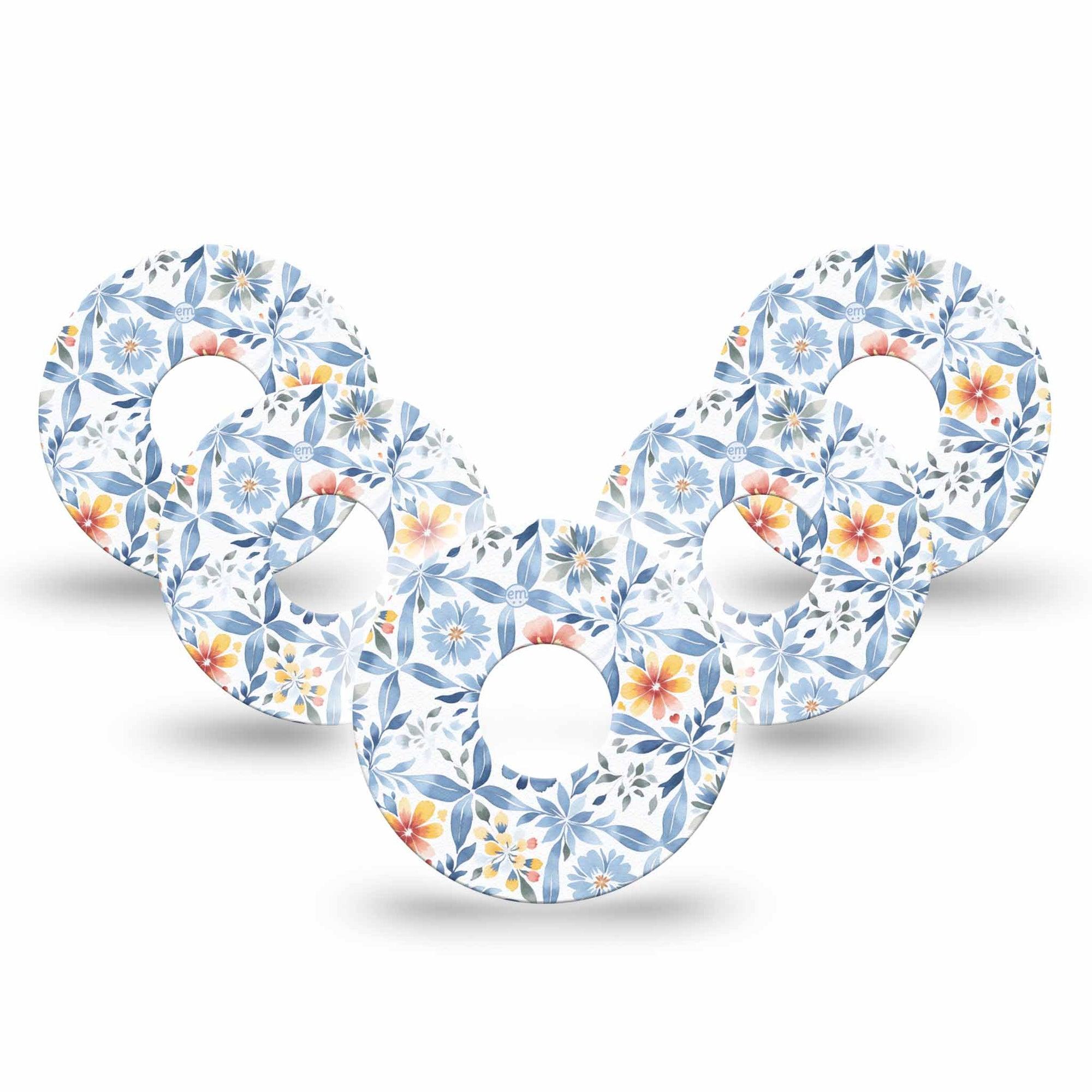 ExpressionMed Blue and Yellow Tile Freestyle Libre 3 and Libre 3 Plus Tape 5-Pack Tape Aesthetic Blue Floral Tile Pattern, Plaster CGM Design