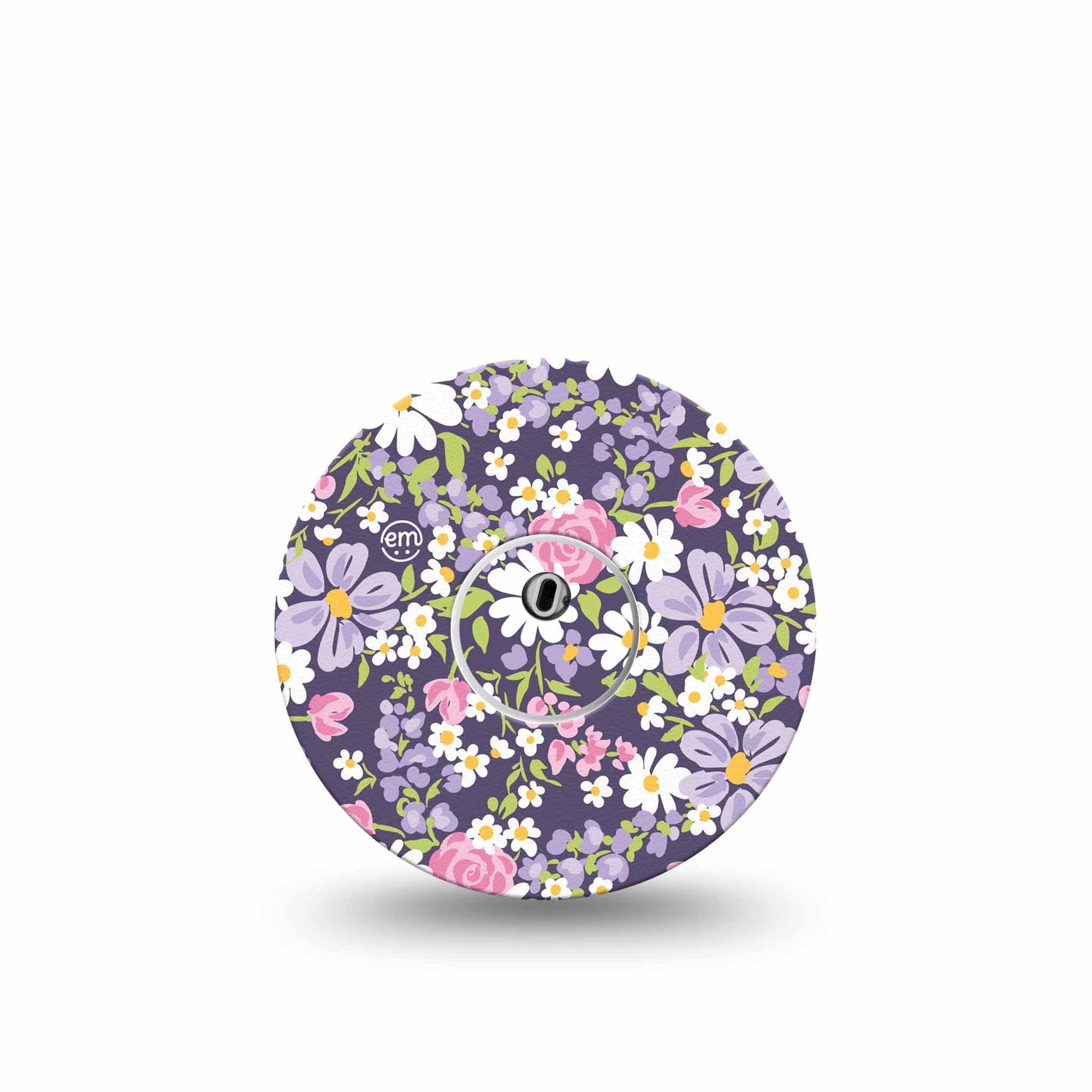 ExpressionMed Purple and Pink Flowers Freestyle Libre 3 and Libre 3 Plus Tape Single Tape and Single Sticker Daisy Rose Garden, Adhesive Tape Continuous Glucose Monitor Design