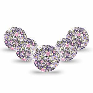 ExpressionMed Purple and Pink Flowers Freestyle Libre 3 and Libre 3 Plus Tape 5-Pack Tape and 5-Pack Sticker White Pink Purple Flower Vine, Adhesive Tape Continuous Glucose Monitor Design