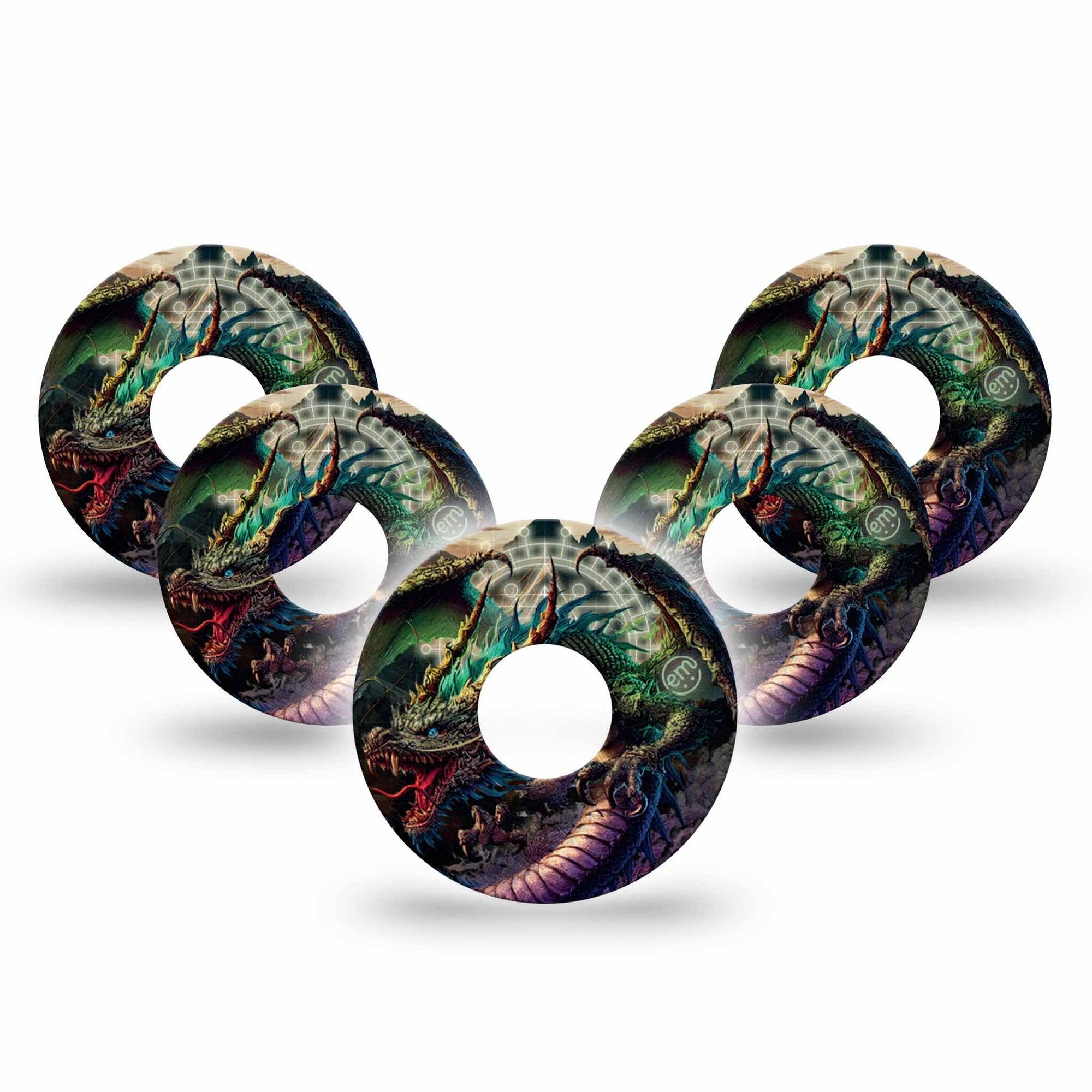 ExpressionMed Geo Dragon Freestyle Libre 3 and Libre 3 Plus Tape 5-Pack Tape DND Dragon, Adhesive Tape Continuous Glucose Monitor Design