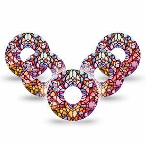 ExpressionMed Stained Glass Freestyle Libre 3 and Libre 3 Plus Tape 5-Pack Tape Purple-Orange-Toned Stained Glass Flower, Adhesive Tape Continuous Glucose Monitor Design