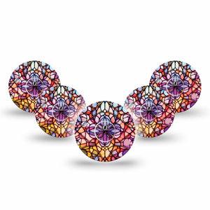 ExpressionMed Stained Glass Freestyle Libre 3 and Libre 3 Plus Tape 5-Pack Tape and 5-Pack Sticker Colorful Warm Floral Glass Inspired, Adhesive Tape Continuous Glucose Monitor Design