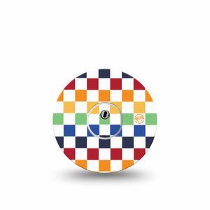 ExpressionMed Rainbow Checkerboard Freestyle Libre 3 and Libre 3 Plus Tape Single Tape and Single Sticker Colorful Checkered Pattern, Adhesive Tape Continuous Glucose Monitor Design