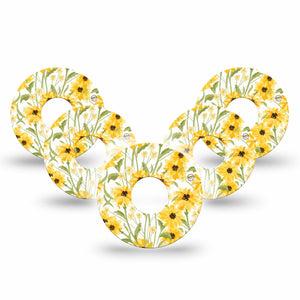 ExpressionMed Yellow Mosaic Floral Freestyle Libre 3 and Libre 3 Plus Tape 5-Pack Tape Sunflower Field, Patch CGM Design