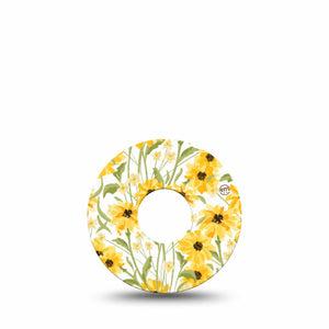 ExpressionMed Yellow Mosaic Floral Freestyle Libre 3 and Libre 3 Plus Tape Single Tape Happy Sunflowers, Patch CGM Design