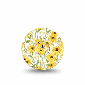 ExpressionMed Yellow Mosaic Floral Freestyle Libre 3 and Libre 3 Plus Tape Single Tape and Single Sticker Sunflower Field, Patch CGM Design