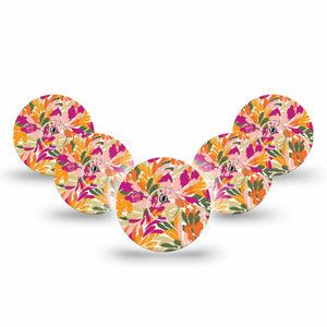 ExpressionMed Retro Brush Stroke Freestyle Libre 3 and Libre 3 Plus Tape 5-Pack Tape and 5-Pack Sticker Orange Pink Brush Stroke Pattern, Adhesive Tape Continuous Glucose Monitor Design