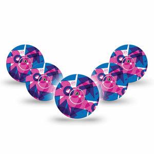 ExpressionMed Violet Vortex Freestyle Libre 3 and Libre 3 Plus Tape 5-Pack Tape and 5-Pack Sticker Retro-Inspired Mishmash Of Shapes, Adhesive Tape Continuous Glucose Monitor Design