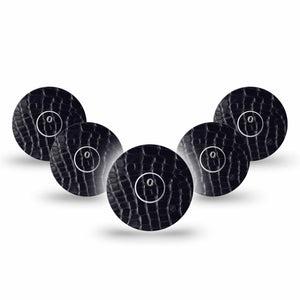ExpressionMed Black Aligator Skin Freestyle Libre 3 and Libre 3 Plus Tape 5-Pack Tape and 5-Pack Sticker Animal Print in Black, Adhesive Tape Continuous Glucose Monitor Design