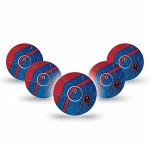 ExpressionMed Spider Man Freestyle Libre 3 and Libre 3 Plus Tape 5-Pack Tape and 5-Pack Sticker Comic Book Spiderman, Adhesive Tape Continuous Glucose Monitor Design