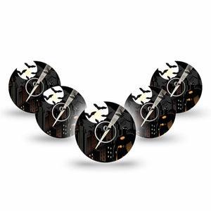 ExpressionMed Bat Man Freestyle Libre 3 and Libre 3 Plus Tape 5-Pack Tape and 5-Pack Sticker Gotham City Night Hero, Adhesive Tape Continuous Glucose Monitor Design