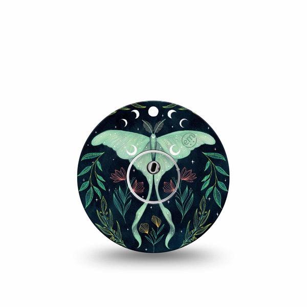 ExpressionMed Luna Moth Freestyle Libre 3 and Libre 3 Plus Tape Single Tape and Single Sticker Unique Green Moth, Adhesive Tape Continuous Glucose Monitor Design