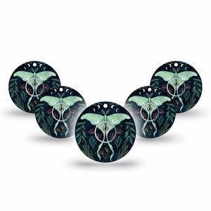 ExpressionMed Luna Moth Freestyle Libre 3 and Libre 3 Plus Tape 5-Pack Tape and 5-Pack Sticker Luna Cosmic Moth, Adhesive Tape Continuous Glucose Monitor Design