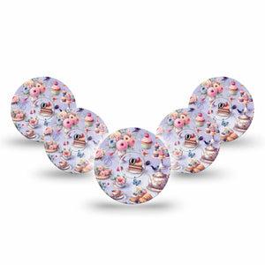 ExpressionMed Floral Tea Party Freestyle Libre 3 and Libre 3 Plus Tape 5-Pack Tape and 5-Pack Sticker Tea Party Table Inspired, Adhesive Tape Continuous Glucose Monitor Design