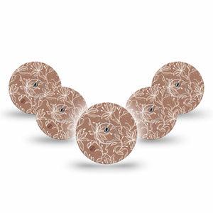 ExpressionMed Mocha Mousse Lace Freestyle Libre 3 and Libre 3 Plus Tape, 5-Pack Tape and 5-Pack Sticker Delicate Floral Pattern, Adhesive Tape Continuous Glucose Monitor Design