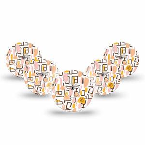 ExpressionMed Squiggles Freestyle Libre 3 and Libre 3 Plus Tape, 5-Pack Tape and 5-Pack Sticker Soft Pastel Geometric, Adhesive Tape Continuous Glucose Monitor Design