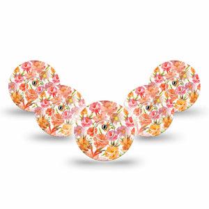 ExpressionMed Peach Dusk Freestyle Libre 3 and Libre 3 Plus Tape, 5-Pack Tape and 5-Pack Sticker Dreamy Orange Petals, Adhesive Tape Continuous Glucose Monitor Design