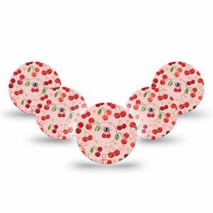 ExpressionMed Cherries Freestyle Libre 3 and Libre 3 Plus Tape, 5-Pack Tape and 5-Pack Sticker Red Pink Cherry Print, Adhesive Tape Continuous Glucose Monitor Design