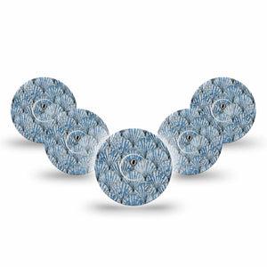 ExpressionMed Seashells Freestyle Libre 3 and Libre 3 Plus Tape, 5-Pack Tape and 5-Pack Sticker Blue Clam Shell, Adhesive Tape Continuous Glucose Monitor Design