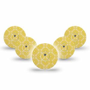 ExpressionMed Yellow Sundress Freestyle Libre 3 and Libre 3 Plus Tape, 5-Pack Tape and 5-Pack Sticker Beaming Gold Shapes, Adhesive Tape Continuous Glucose Monitor Design