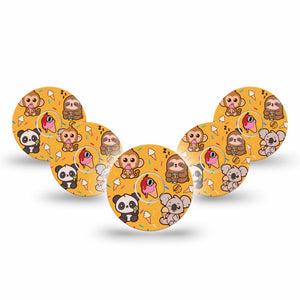 ExpressionMed Ice Cream Buddies Freestyle Libre 3 and Libre 3 Plus Tape, 5-Pack Tape and 5-Pack Sticker Foodie Animals, Adhesive Tape Continuous Glucose Monitor Design