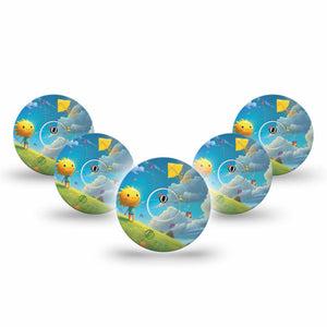 ExpressionMed Summer Kite Freestyle Libre 3 and Libre 3 Plus Tape, 5-Pack Tape and 5-Pack Sticker Sunny Cloud Sky, Adhesive Tape Continuous Glucose Monitor Design