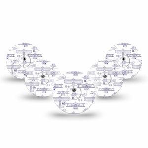 ExpressionMed Airplane Freestyle Libre 3 and Libre 3 Plus Tape, 5-Pack Tape and 5-Pack Sticker Navy Stenciled Planes, Adhesive Tape Continuous Glucose Monitor Design