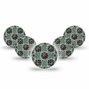 ExpressionMed Green Embroidery Freestyle Libre 3 and Libre 3 Plus Tape, 5-Pack Tape and 5-Pack Sticker Geometrical Flower Knit Inspired, Adhesive Tape Continuous Glucose Monitor Design