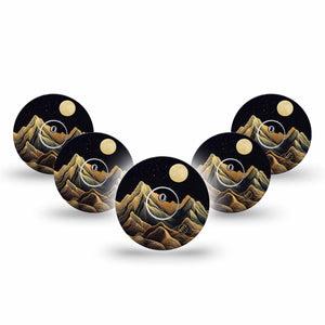 ExpressionMed Black Mountain Freestyle Libre 3 and Libre 3 Plus Tape, 5-Pack Tape and 5-Pack Sticker Desert Like Mountains, Adhesive Tape Continuous Glucose Monitor Design