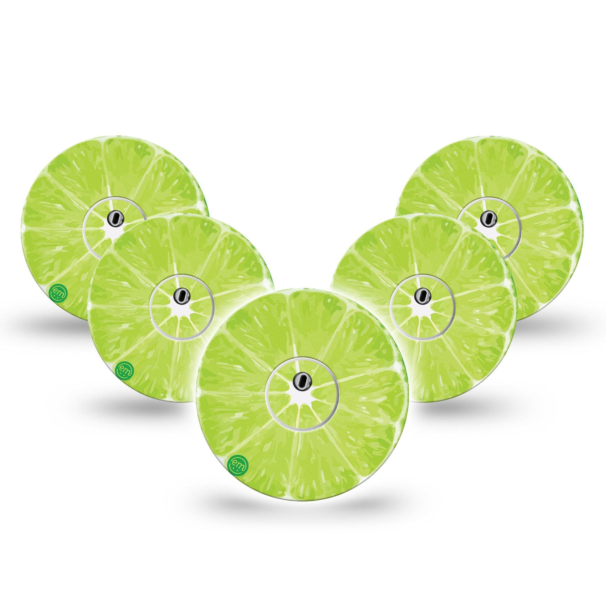ExpressionMed Lime Freestyle Libre 3 and Libre 3 Plus Tape, 5-Pack Tape and 5-Pack Sticker Sliced Lime Themed, Adhesive Tape Continuous Glucose Monitor Design