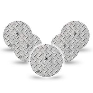 ExpressionMed Grid Iron Freestyle Libre 3 and Libre 3 Plus Tape, 5-Pack Tape and 5-Pack Sticker Steel Iron Themed, Adhesive Tape Continuous Glucose Monitor Design