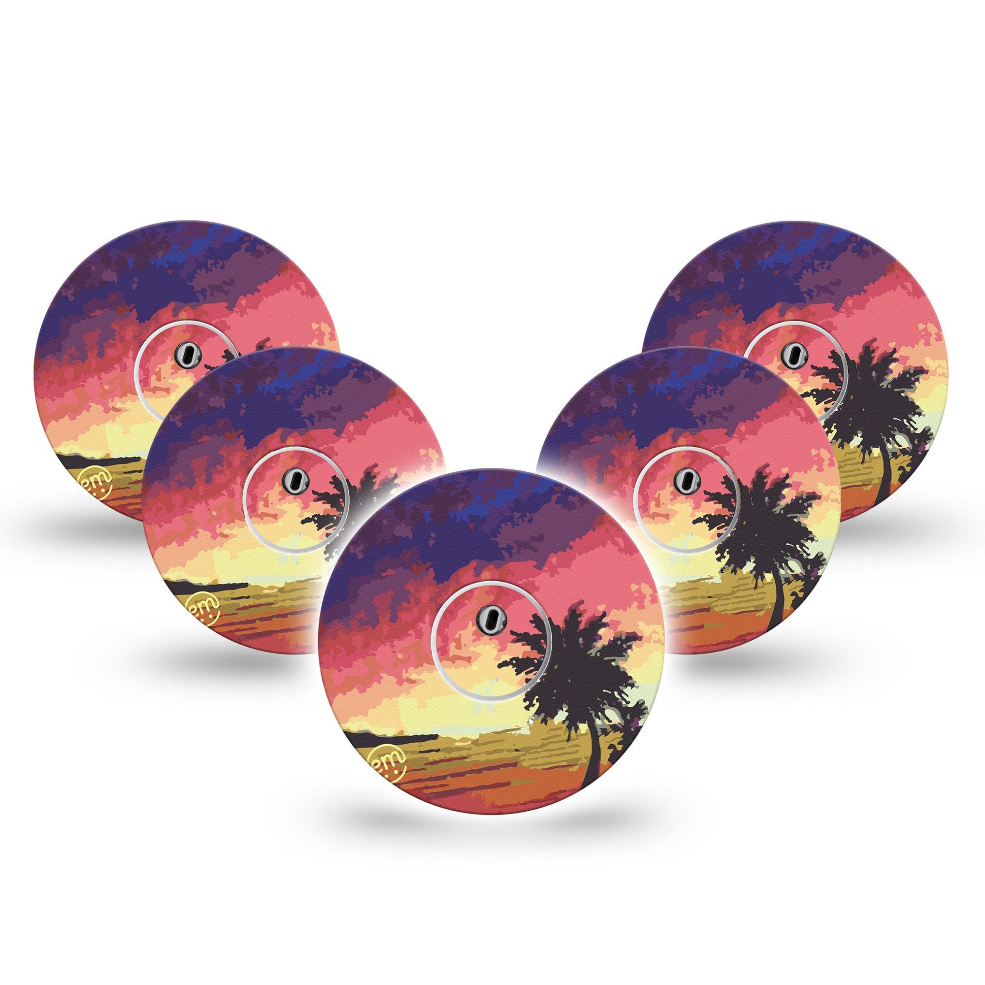 ExpressionMed Sunset Freestyle Libre 3 and Libre 3 Plus Tape, 5-Pack Tape and 5-Pack Sticker Summer Sunset Themed, Adhesive Tape Continuous Glucose Monitor Design