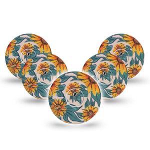 ExpressionMed Sunflower Freestyle Libre 3 and Libre 3 Plus Tape, 5-Pack Tape and 5-Pack Sticker Floral Bunch Themed, Adhesive Tape Continuous Glucose Monitor Design