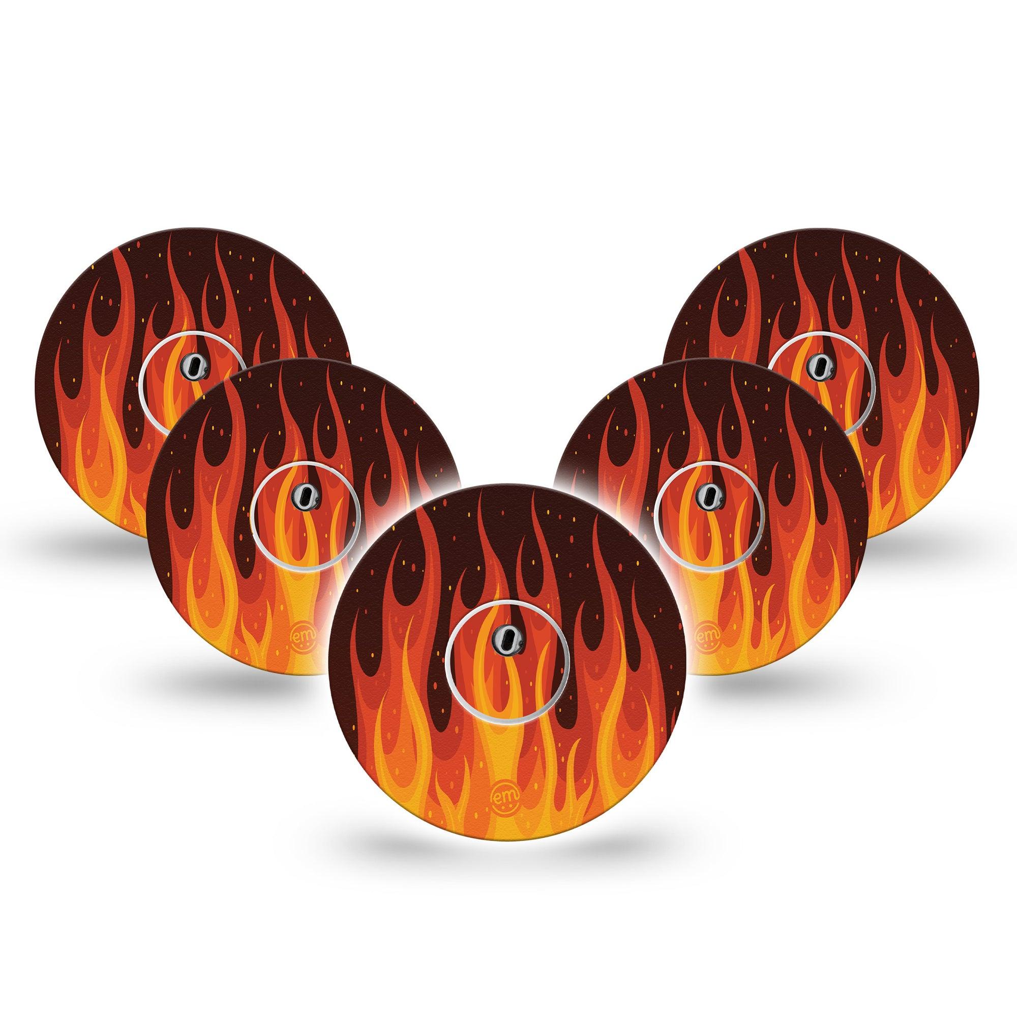 ExpressionMed Roarin' Flame Freestyle Libre 3 and Libre 3 Plus Tape, 5-Pack Tape and 5-Pack Sticker Burning Flame Themed, Adhesive Tape Continuous Glucose Monitor Design